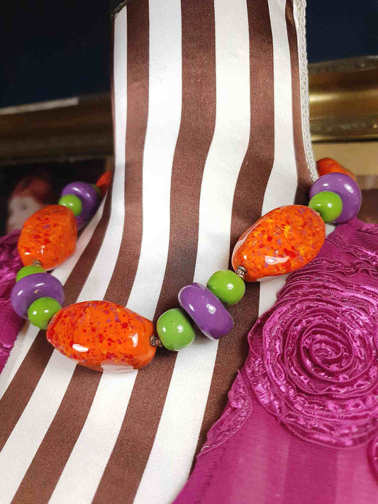 Vintage 90s Chunky Statement Necklace Choker Artisan Ceramic Boho Multi