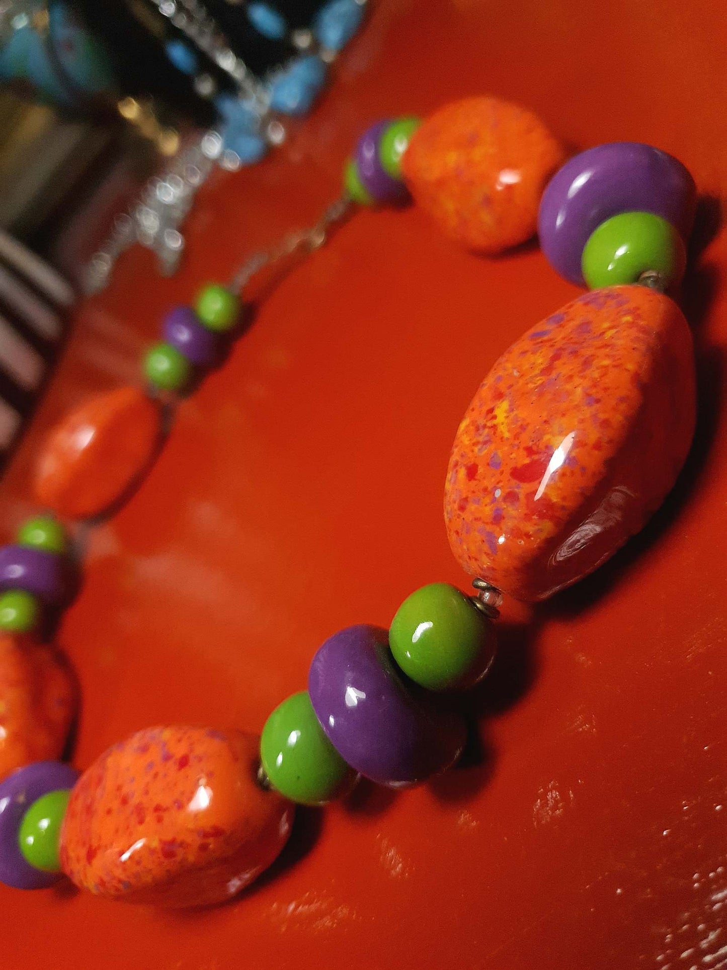 Vintage 90s Chunky Statement Necklace Choker Artisan Ceramic Boho Multi