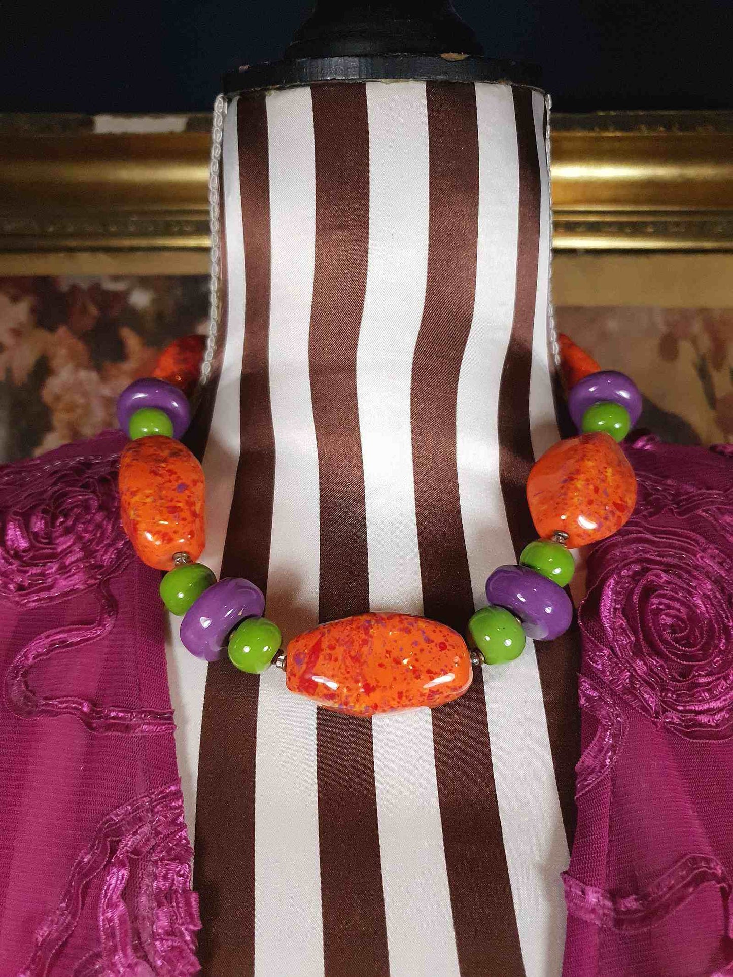 Vintage 90s Chunky Statement Necklace Choker Artisan Ceramic Boho Multi