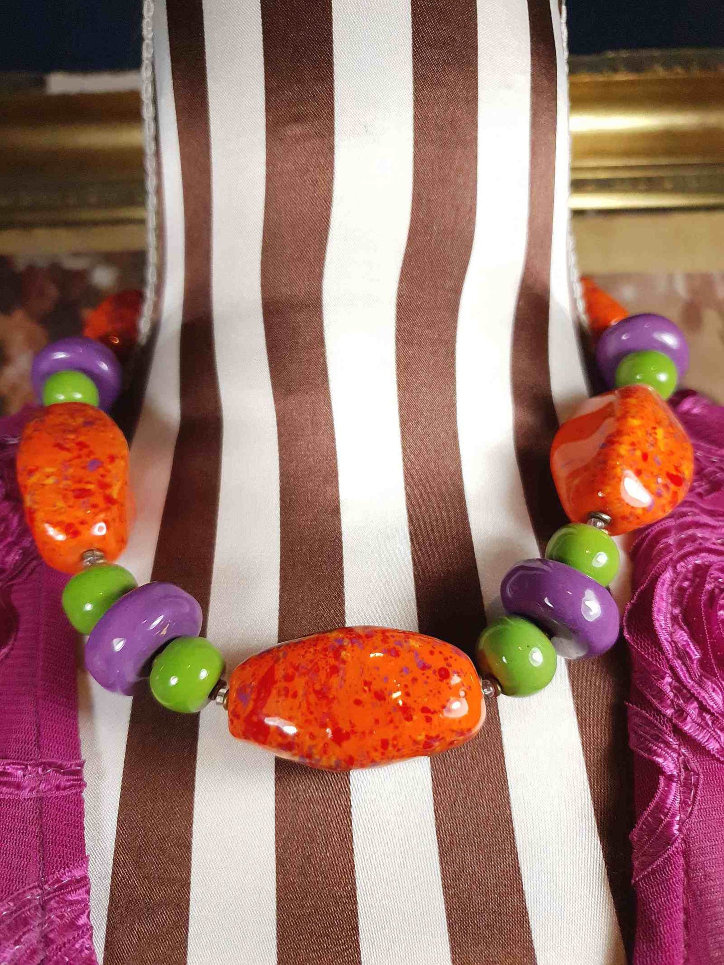 Vintage 90s Chunky Statement Necklace Choker Artisan Ceramic Boho Multi