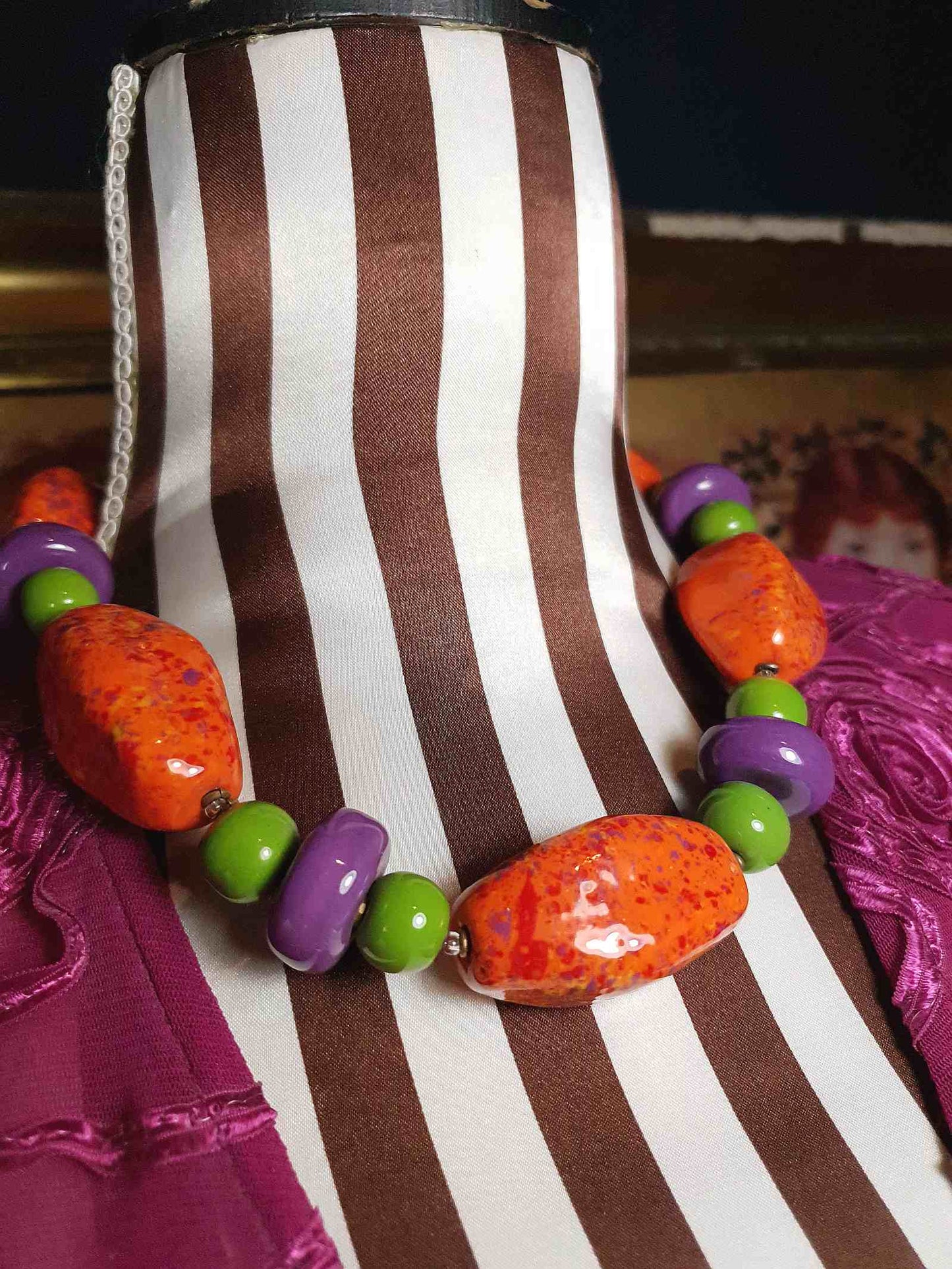 Vintage 90s Chunky Statement Necklace Choker Artisan Ceramic Boho Multi