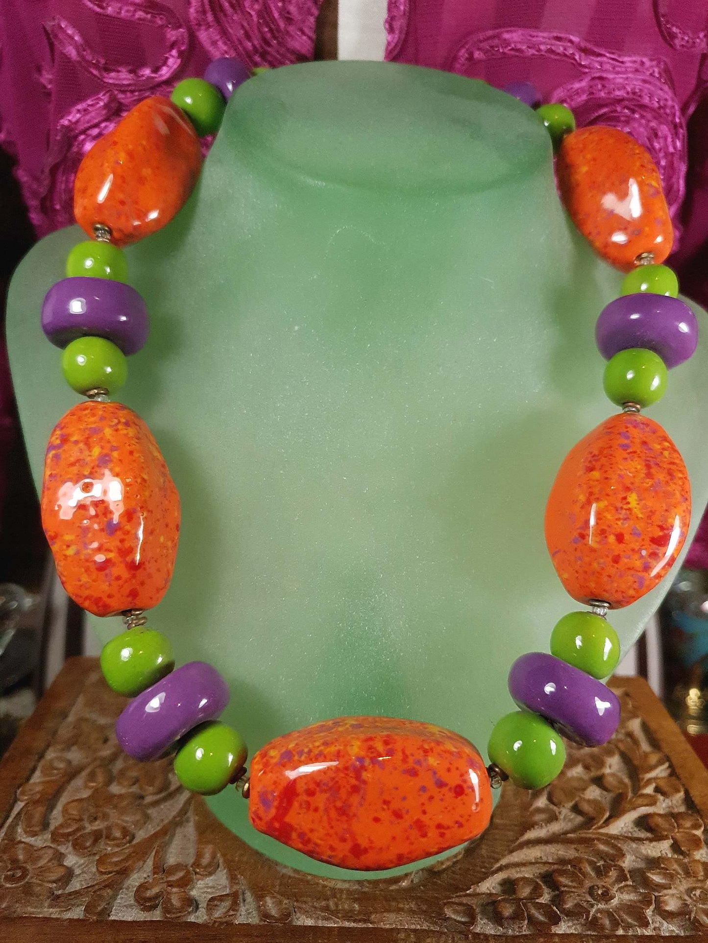 Vintage 90s Chunky Statement Necklace Choker Artisan Ceramic Boho Multi