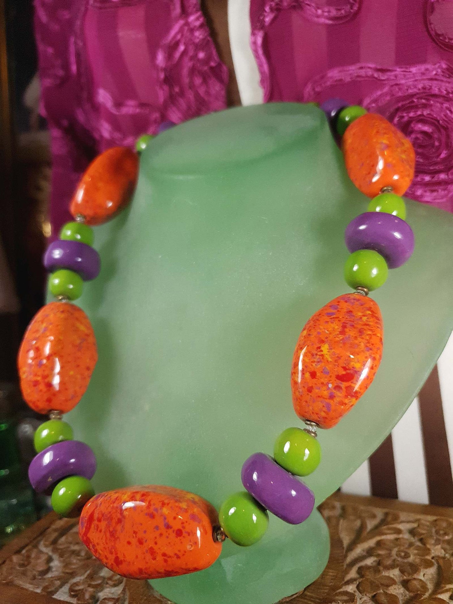 Vintage 90s Chunky Statement Necklace Choker Artisan Ceramic Boho Multi