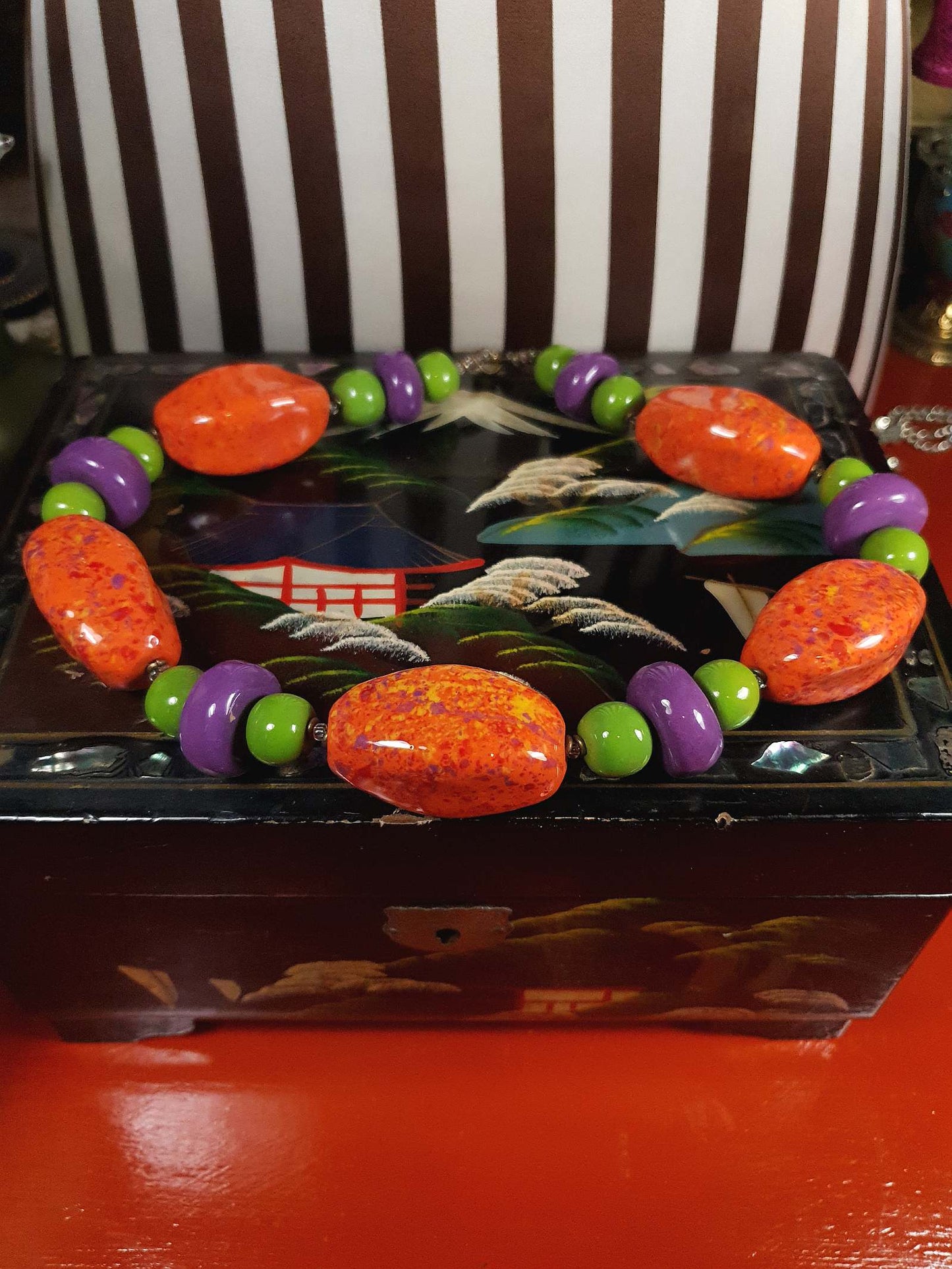 Vintage 90s Chunky Statement Necklace Choker Artisan Ceramic Boho Multi