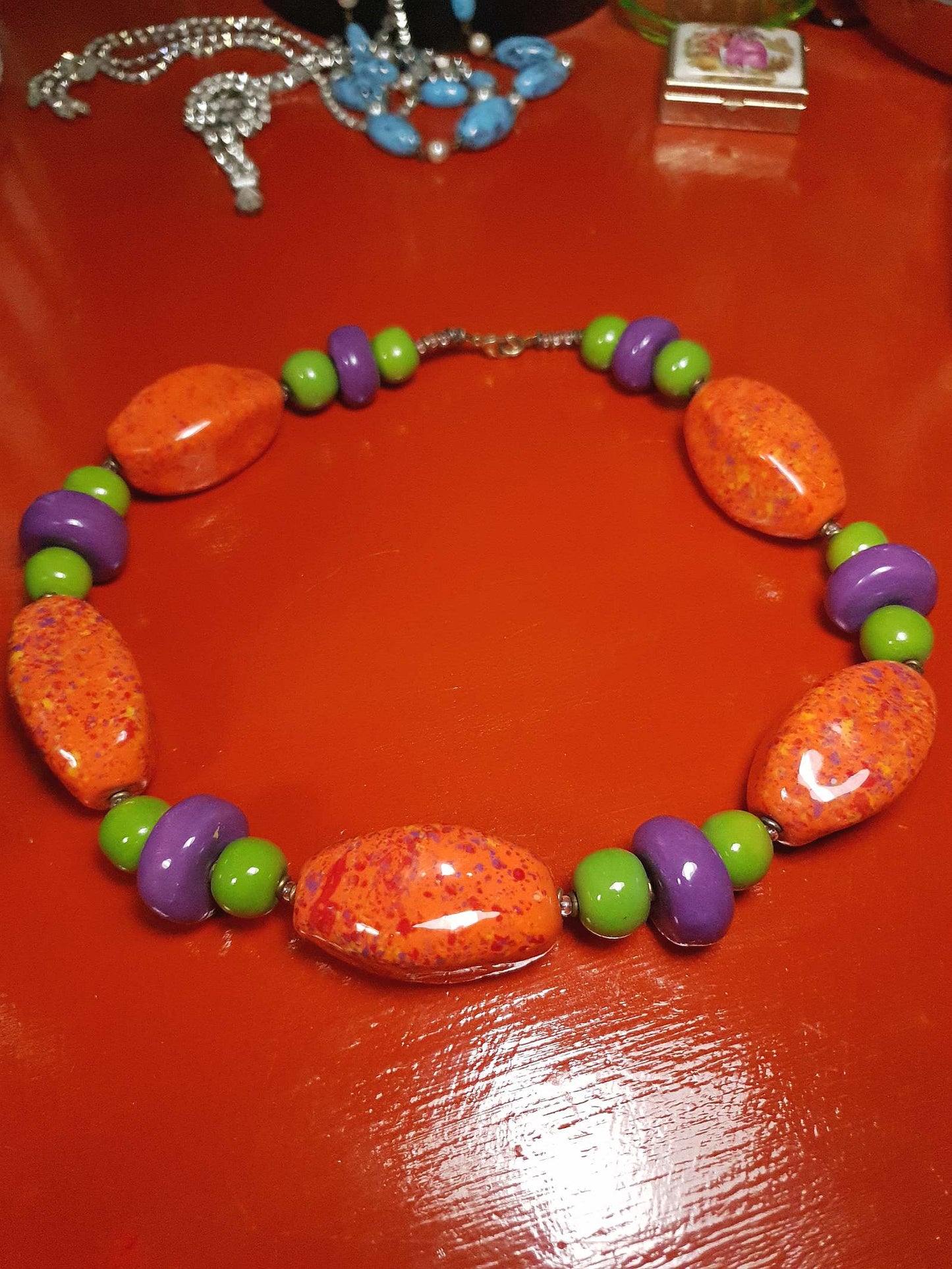 Vintage 90s Chunky Statement Necklace Choker Artisan Ceramic Boho Multi