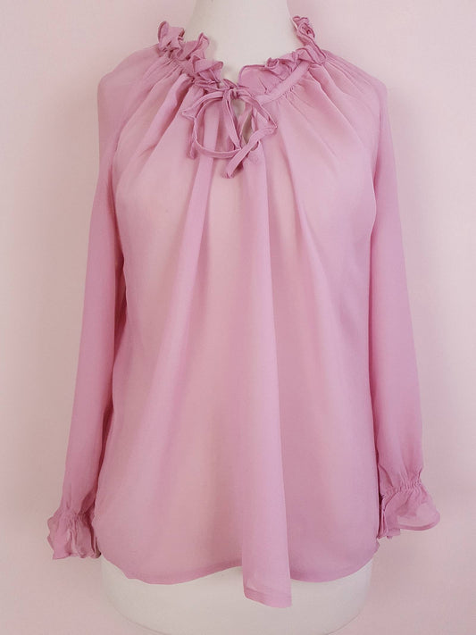 Vintage 90s Pink Silk Laura Ashley Blouse Shirt Top - Size 12