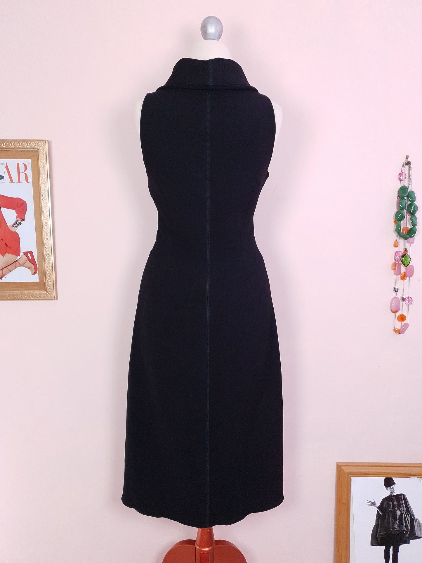 Vintage Black Prada Dress 90s Midi LBD - Size 12
