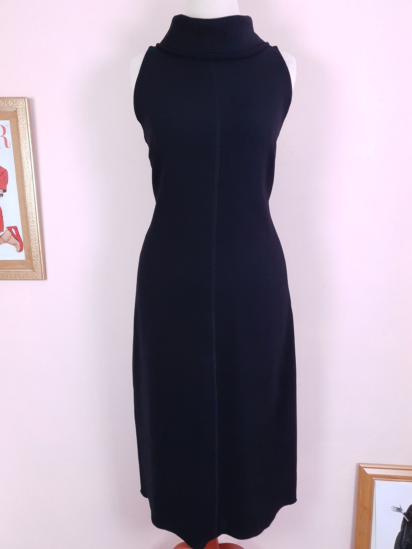 Vintage Black Prada Dress 90s Midi LBD - Size 12