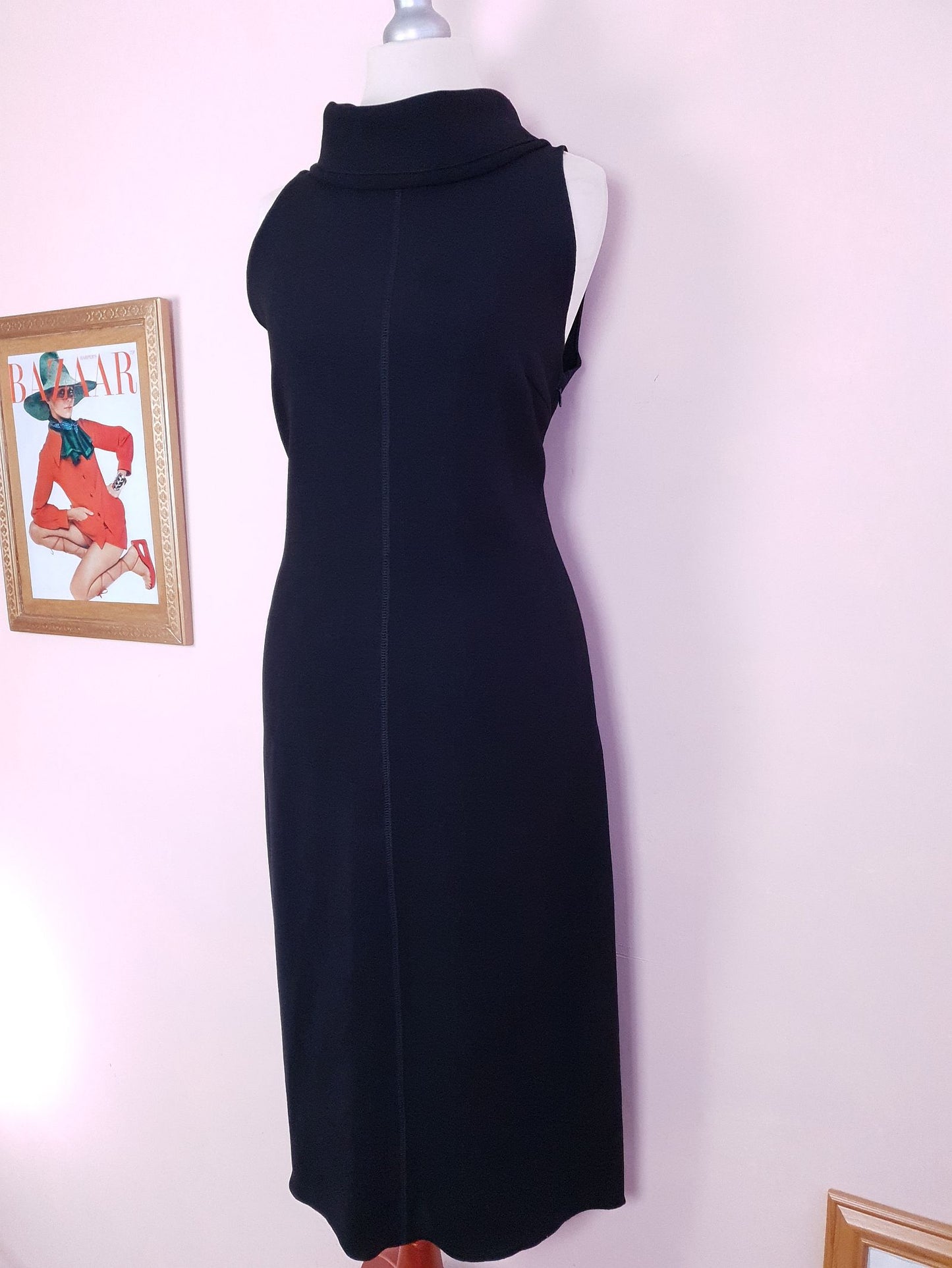Vintage Black Prada Dress 90s Midi LBD - Size 12