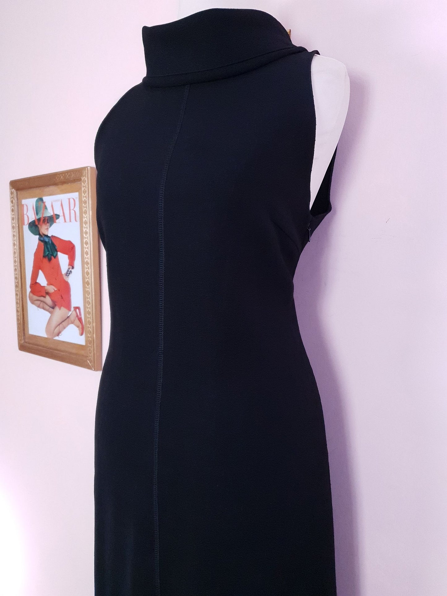 Vintage Black Prada Dress 90s Midi LBD - Size 12