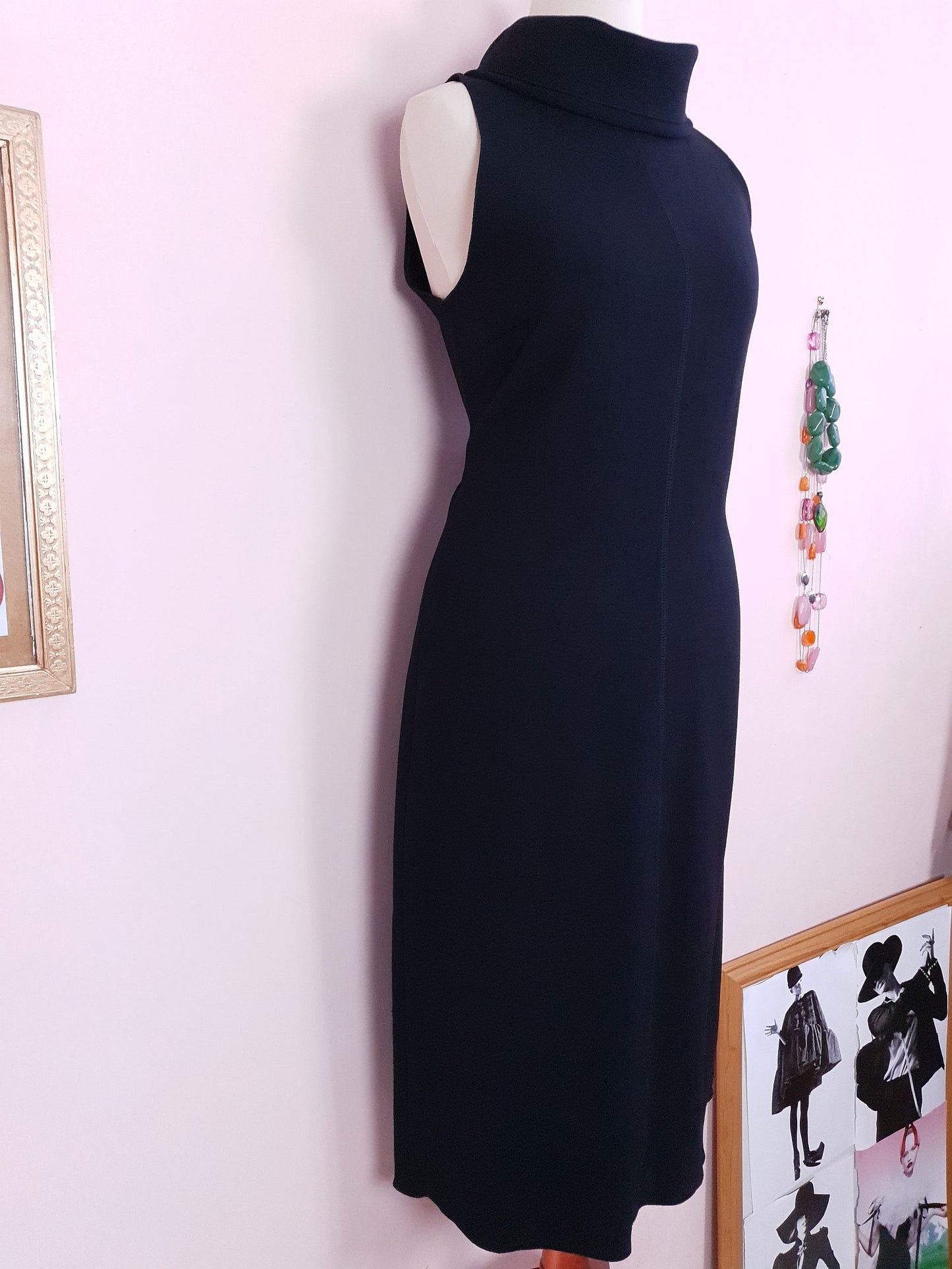 Vintage Black Prada Dress 90s Midi LBD - Size 12