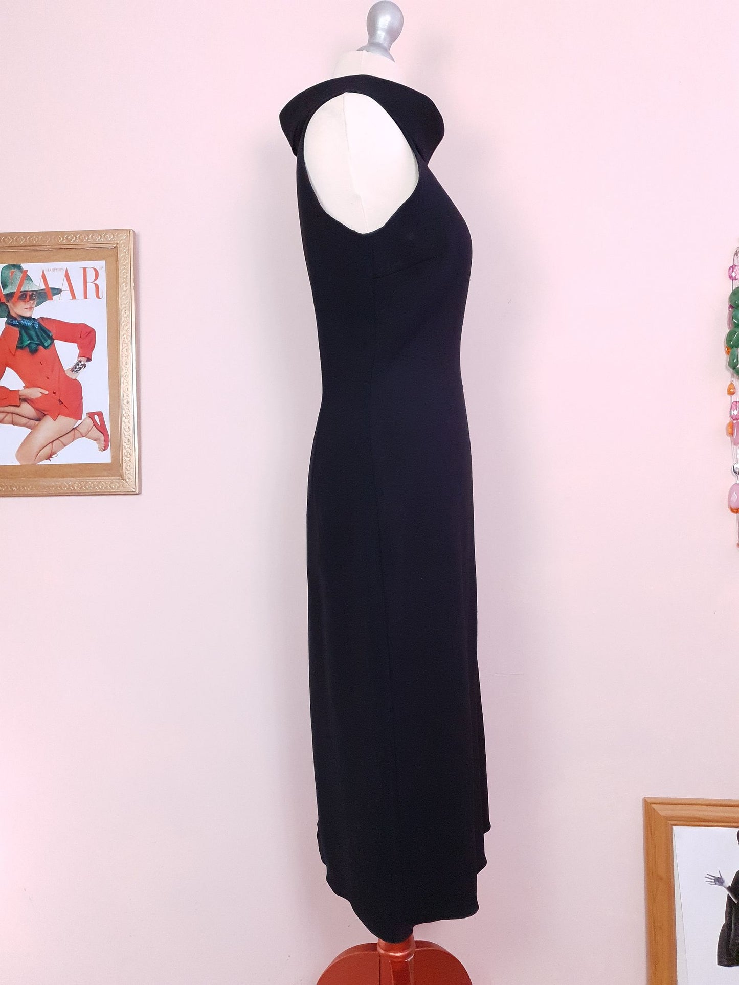 Vintage Black Prada Dress 90s Midi LBD - Size 12