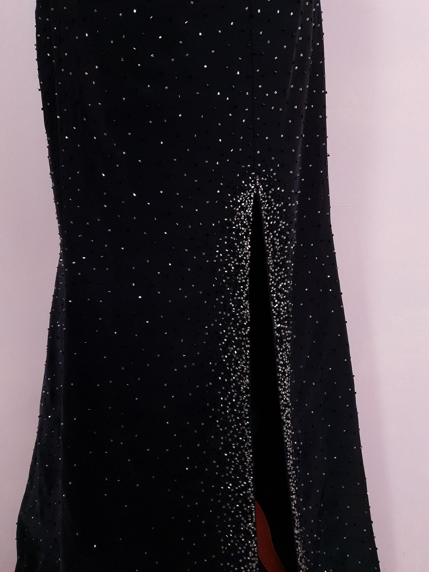 Vintage 90s Black Cocktail Dress Strapless Long Evening Gown Beaded Party Size 12