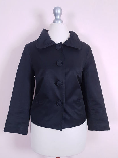 Vintage 90s Black Satin Jacket 50s Style Size 10