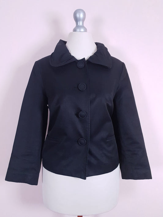 Vintage 90s Black Satin Jacket Ladies 50s Style Size 10