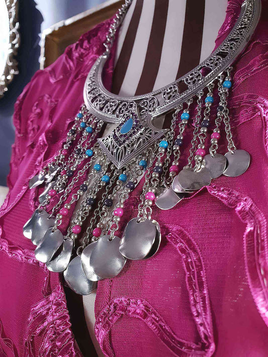 90s Vintage Boho Filagree Statement Necklace 21" Choker Bohemian