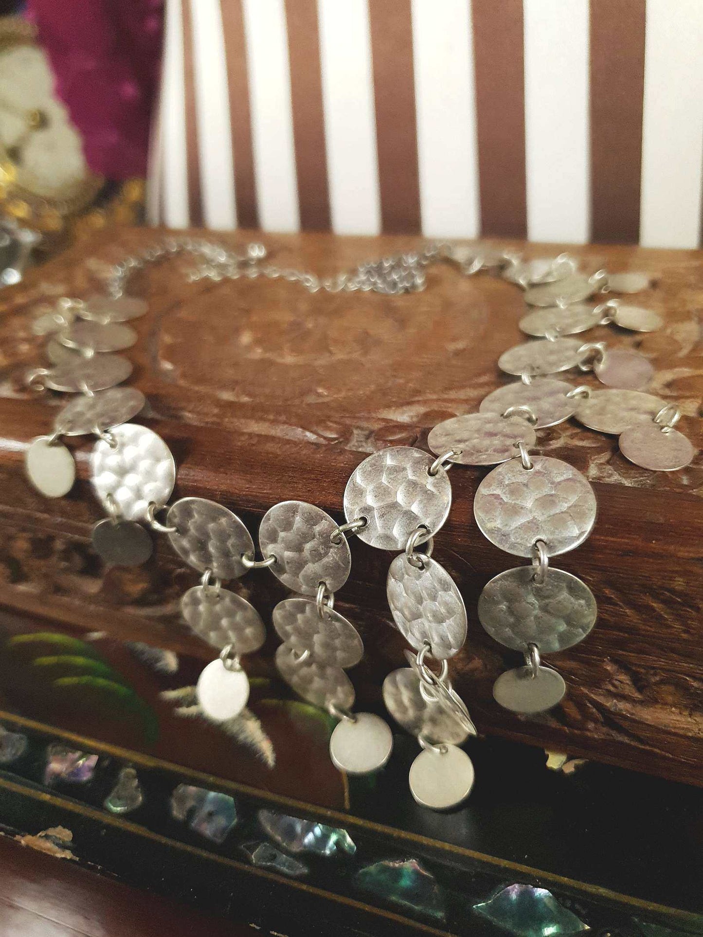 Vintage 90s Boho Statement Necklace Metal Circle Bohemian