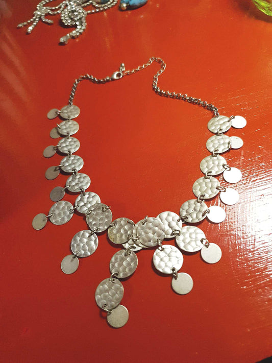 Vintage 90s Boho Statement Necklace Metal Circle Bohemian