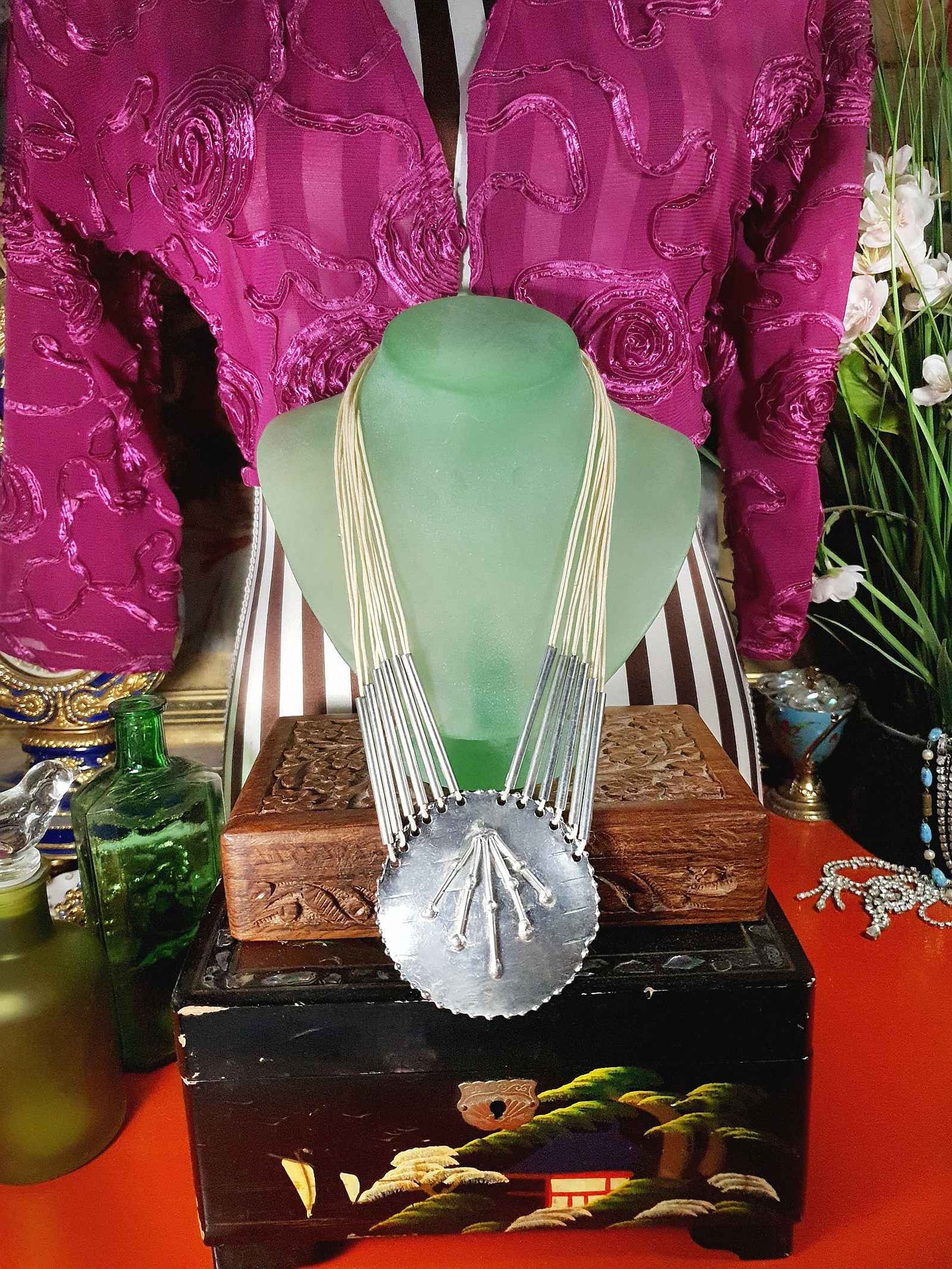 Vintage 90s Boho Metal Necklace Southwestern Style Bohemian