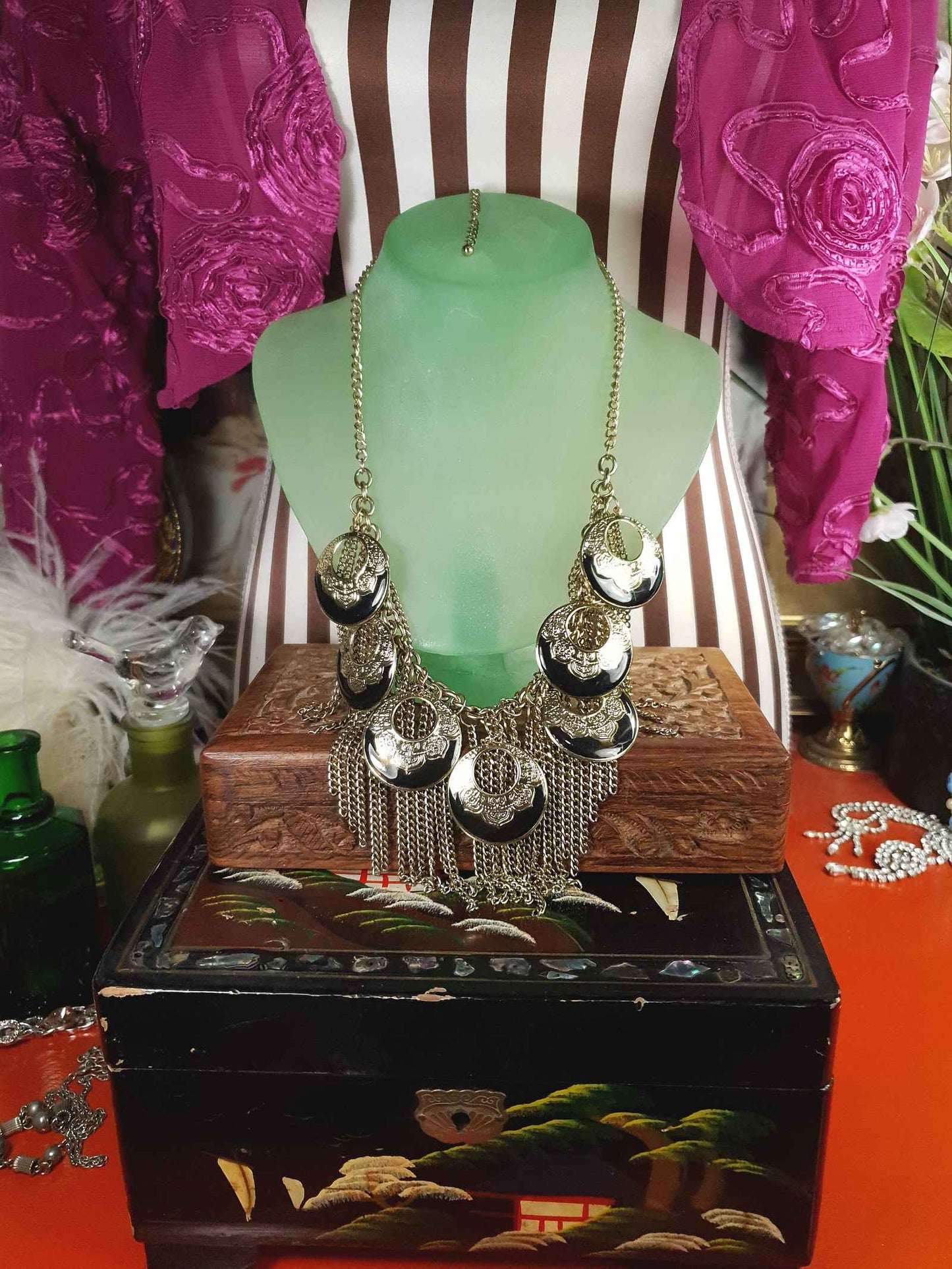 Vintage 90s Boho Medallion Chain Necklace Bohemian