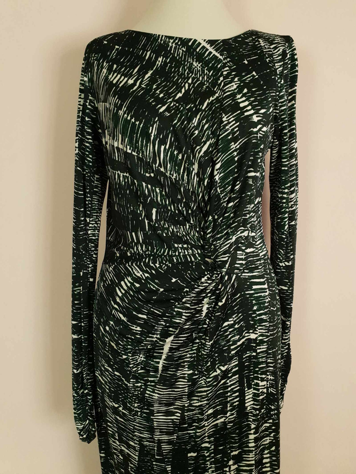 Vintage 90s Ghost London Wrap Midi Dress Green Black Print Size 10