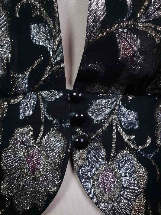 Vintage Glitter Floral Top Blouse 1990s Size 10/12 Chiffon Semi Sheer