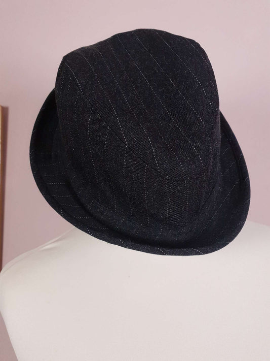 Vintage Grey Pinstripe Trilby Hat 1990s Unisex Fedora