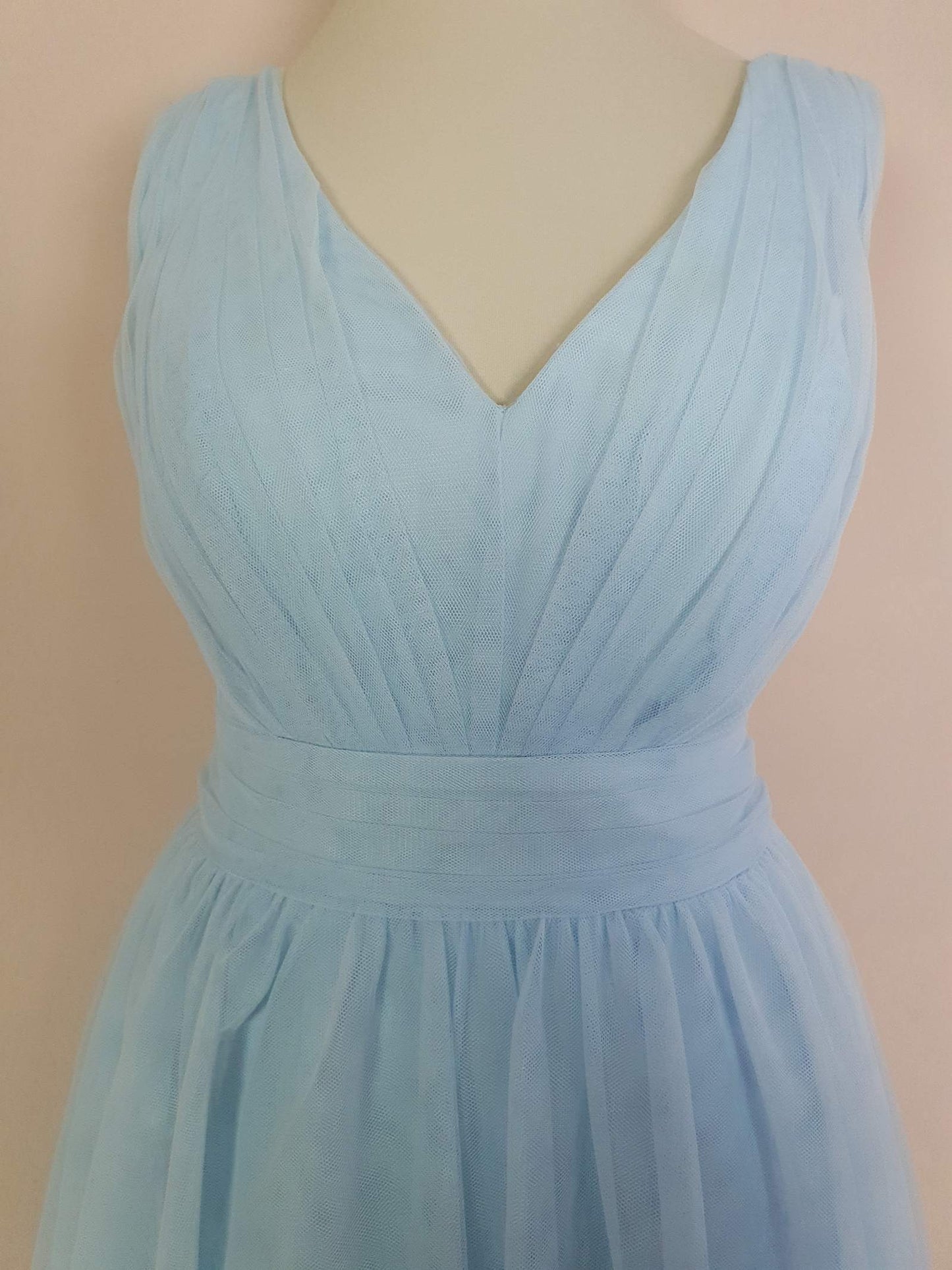 Vintage 90s Pale Blue Evening Dress Size 10 Tulle Prom Party Cocktail Gown Fit & Flare