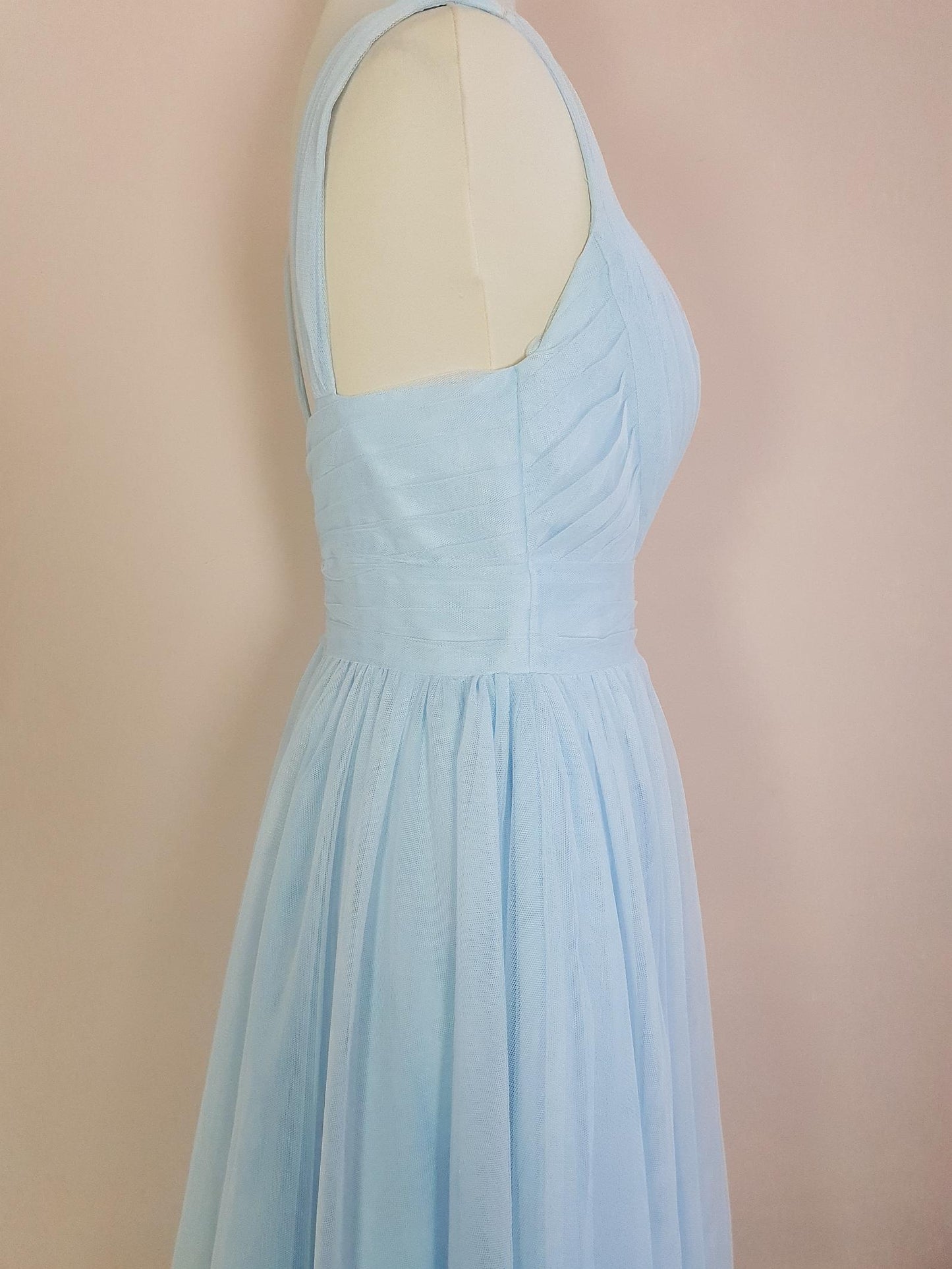 Vintage 90s Pale Blue Evening Dress Size 10 Tulle Prom Party Cocktail Gown Fit & Flare