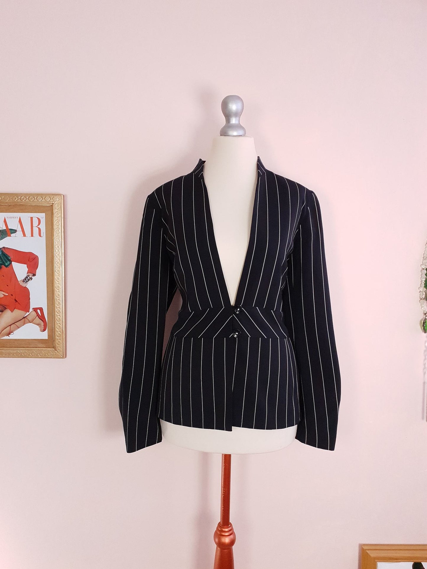 Vintage 90s Pinstripe Black Jacket Blazer Preppy- Size 12 - Ladies