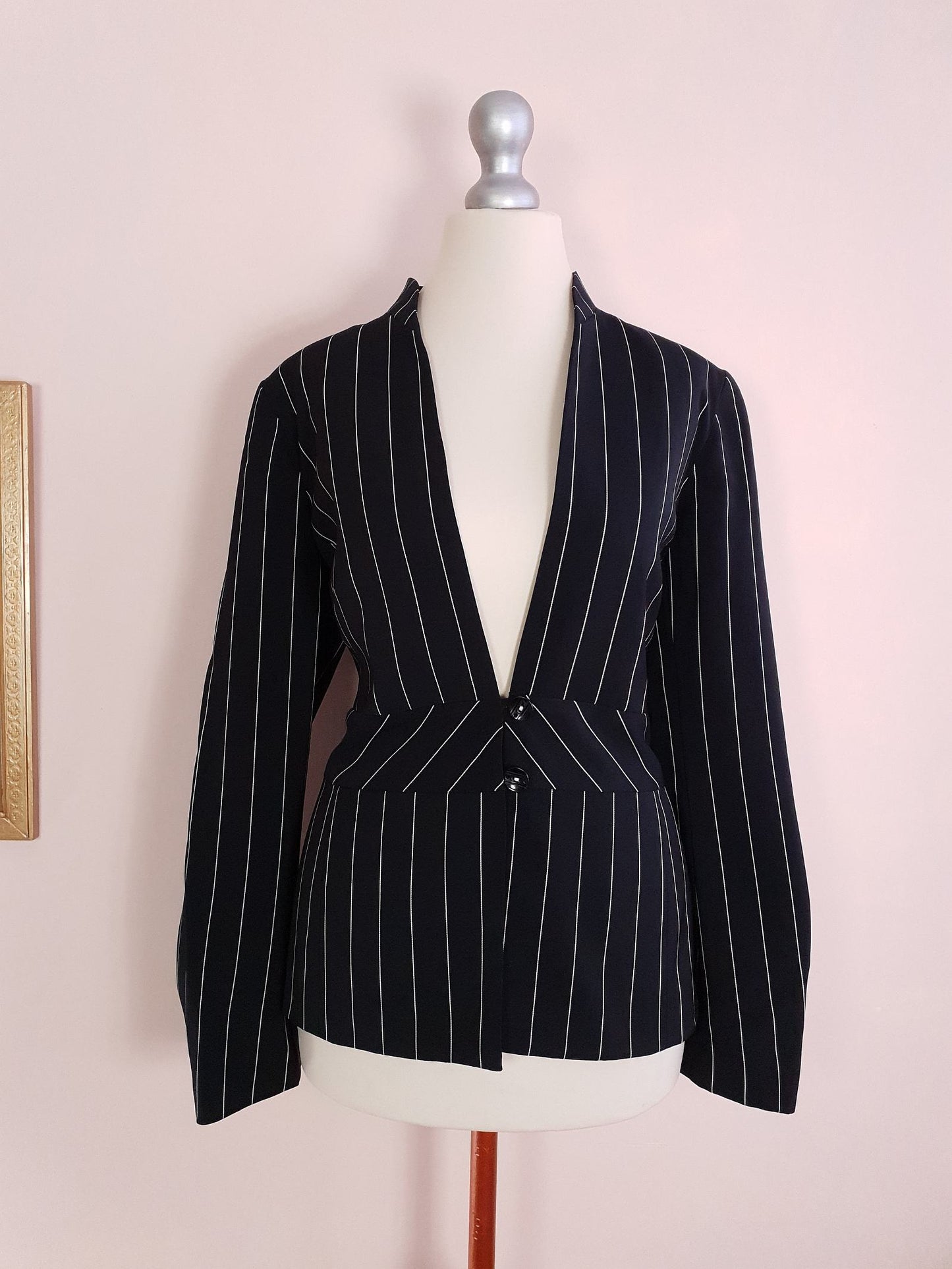 Vintage 90s Pinstripe Black Jacket Blazer Preppy- Size 12 - Ladies