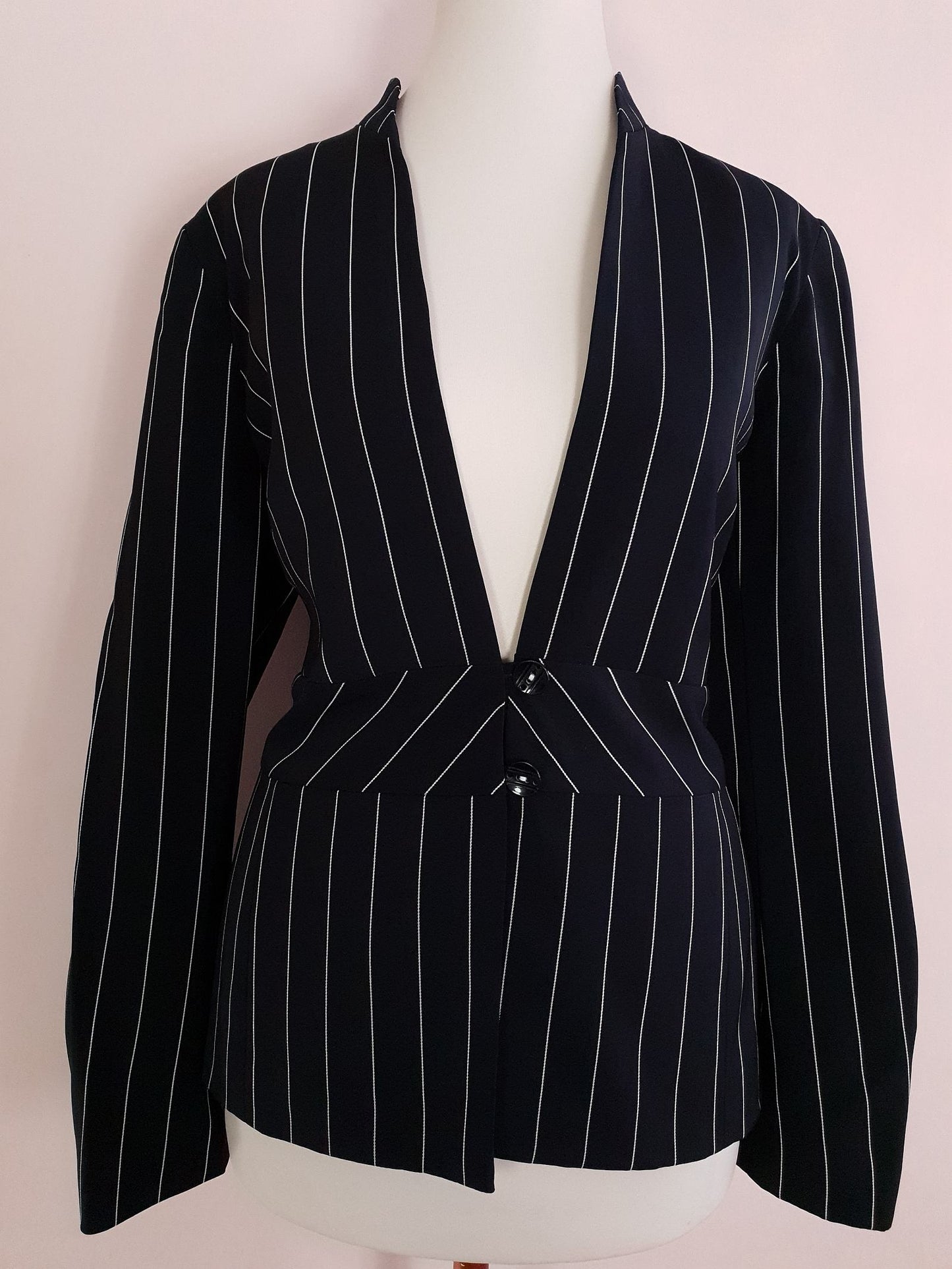 Vintage 90s Pinstripe Black Jacket Blazer Preppy- Size 12 - Ladies