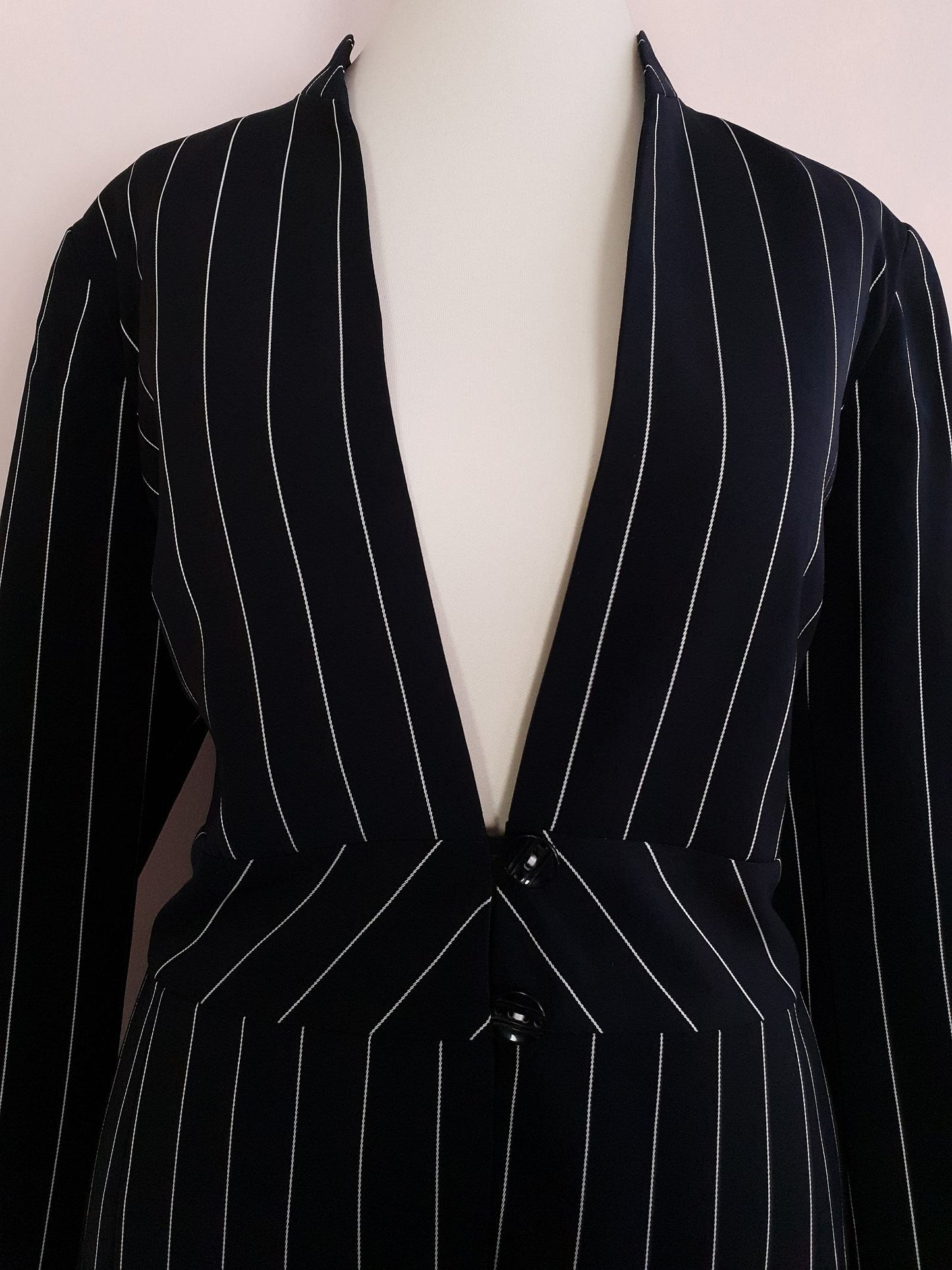 Vintage 90s Pinstripe Black Jacket Blazer Preppy- Size 12 - Ladies