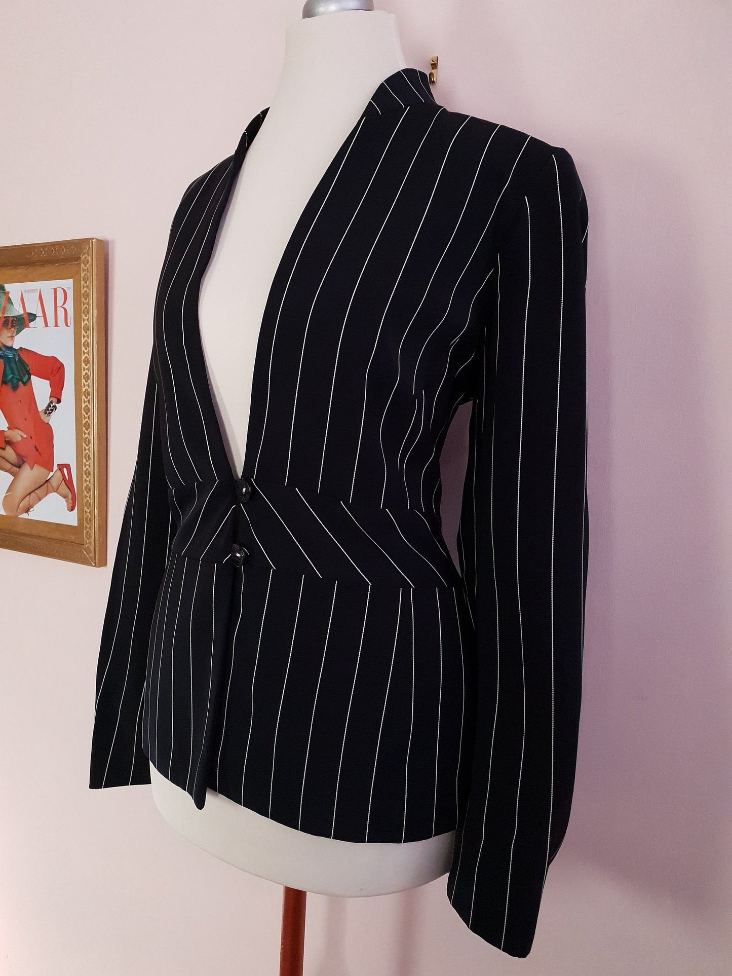 Vintage 90s Pinstripe Black Jacket Blazer Preppy- Size 12 - Ladies