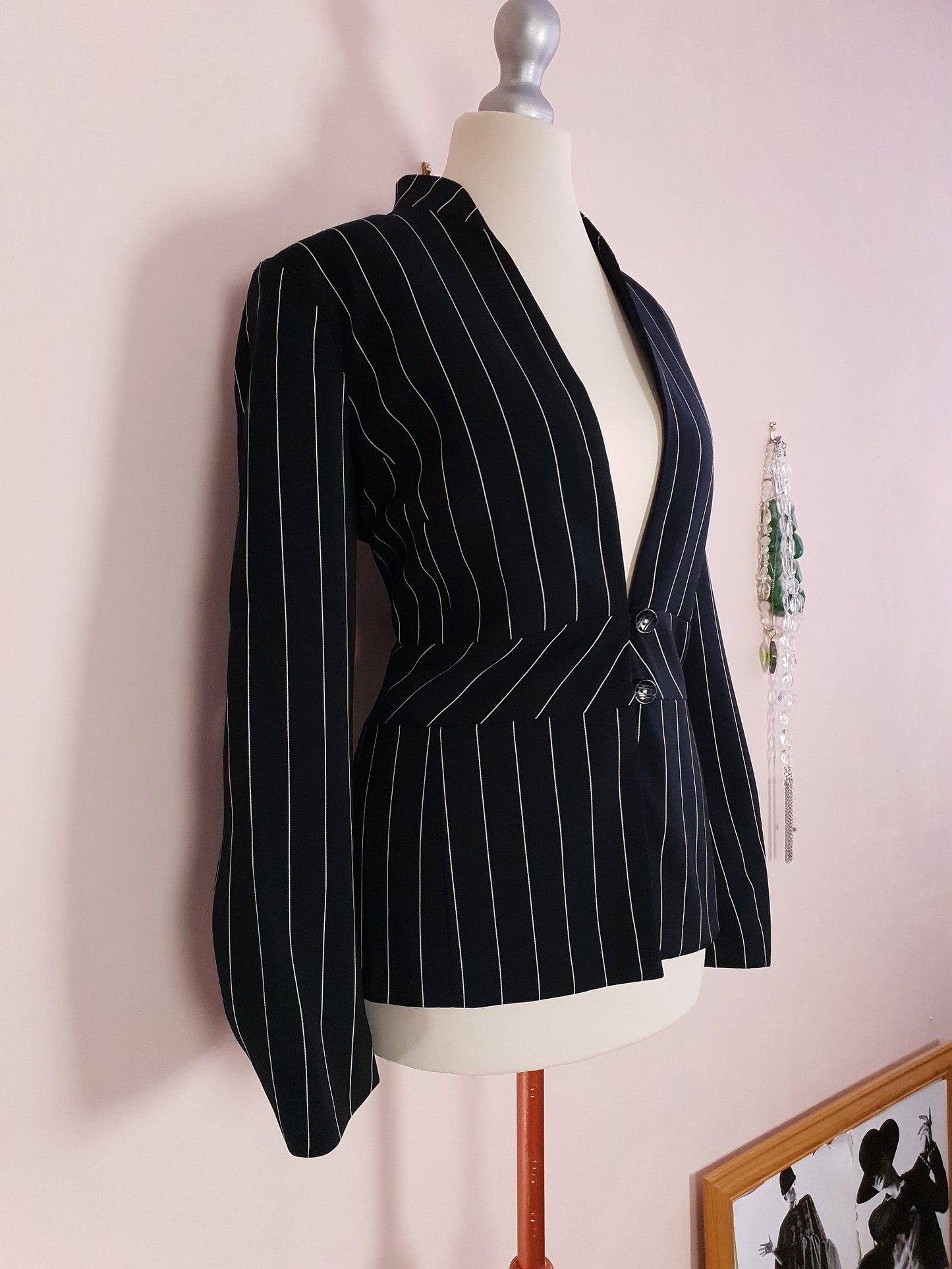 Vintage 90s Pinstripe Black Jacket Blazer Preppy- Size 12 - Ladies