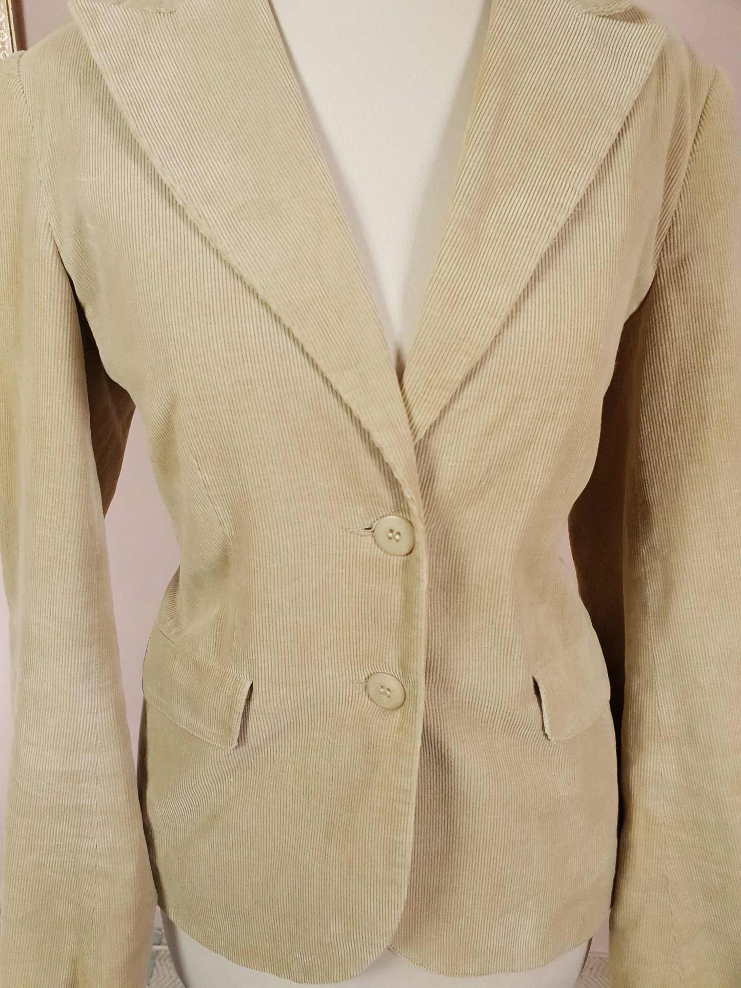 Vintage 90s Tan Corduroy Ladies Jacket Blazer Retro Cord Size 12/14 Women's