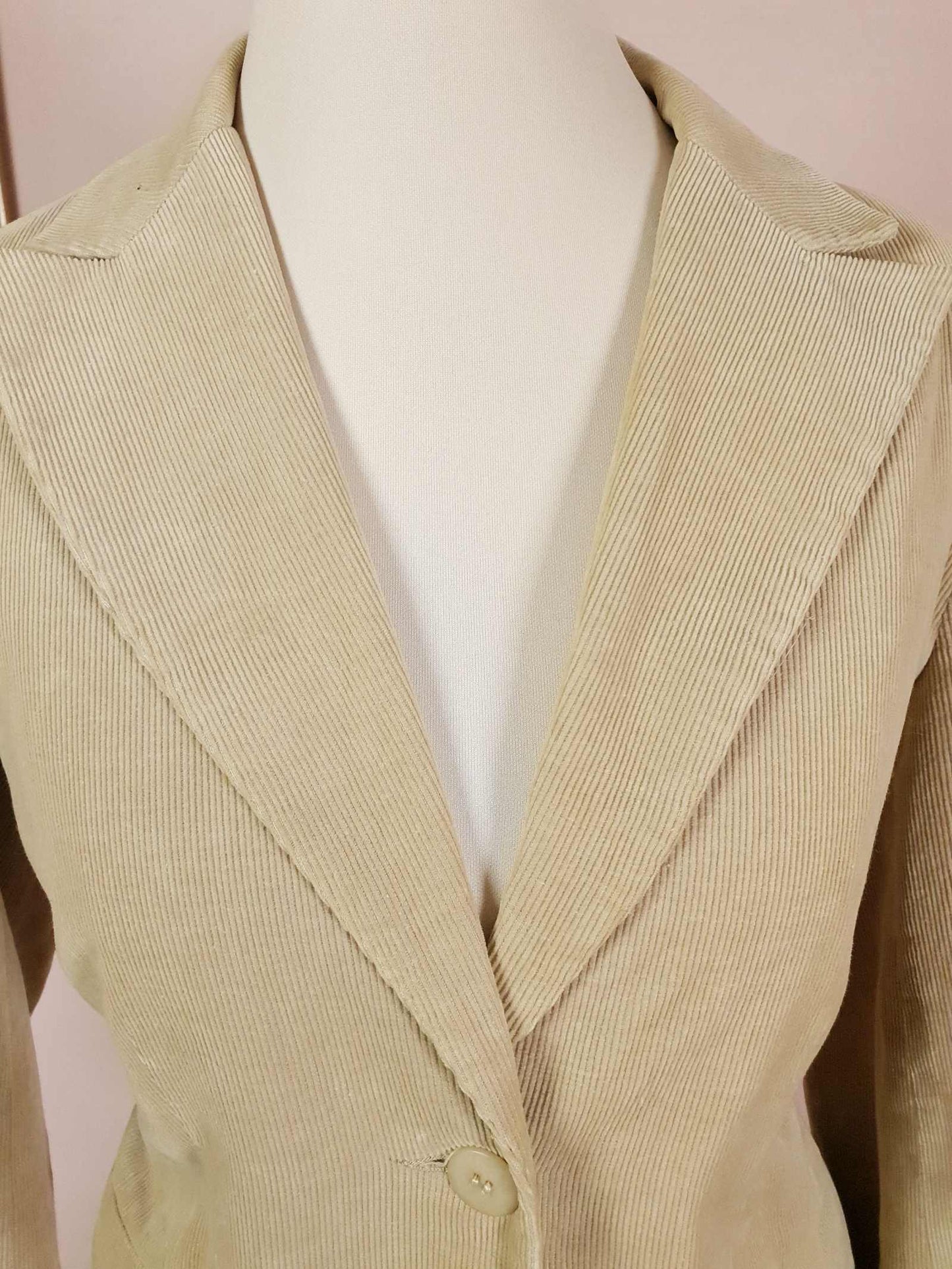Vintage 90s Tan Corduroy Ladies Jacket Blazer Retro Cord Size 12/14 Women's