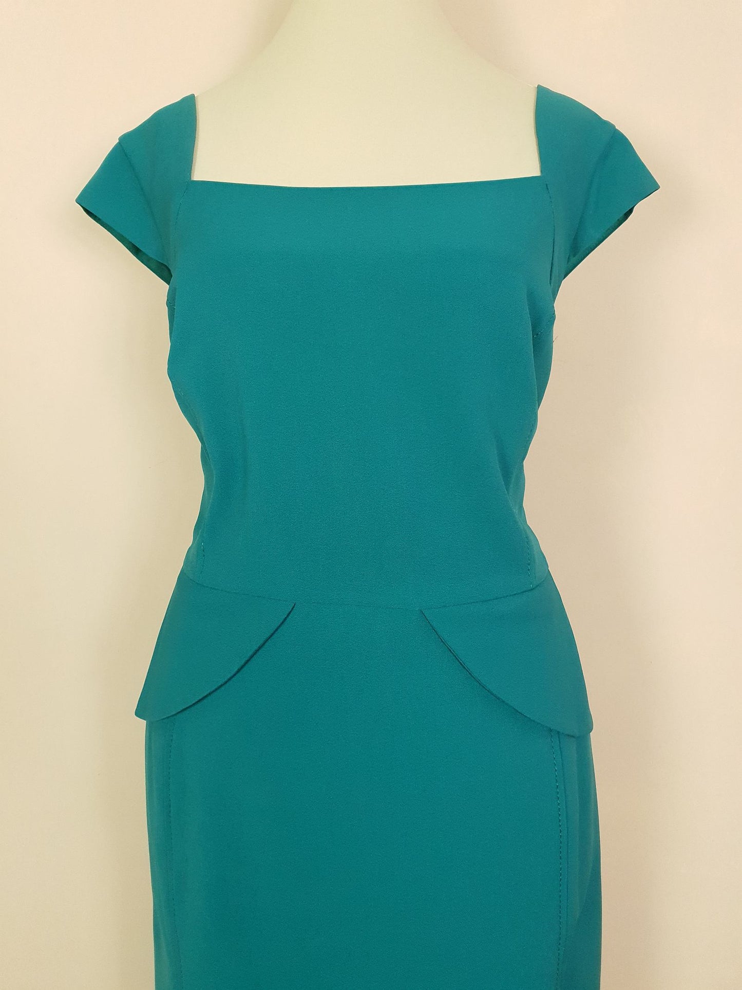 Vintage 90s Turquoise Midi Dress Peplum Size 18