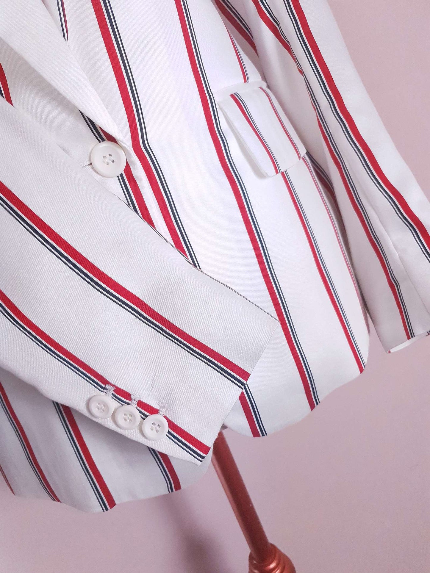 White & Red Pinstripe Jacket Blazer Preppy Nautical Size 12 - Pre-Owned