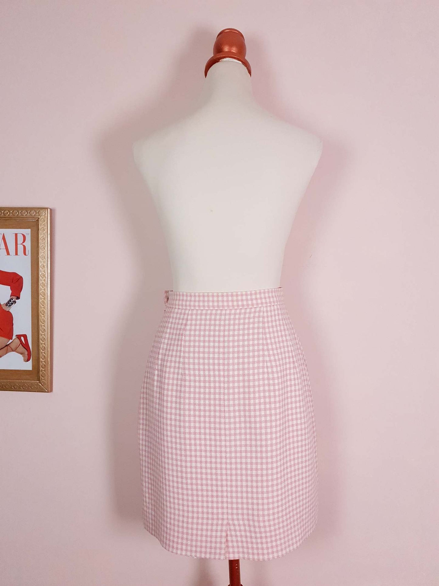 English Classics - Vintage Aquascutum Pink Check Skirt 1980s - Size 8