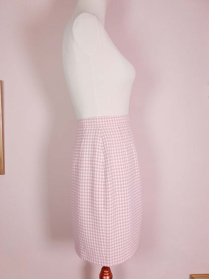 English Classics - Vintage Aquascutum Pink Check Skirt 1980s - Size 8