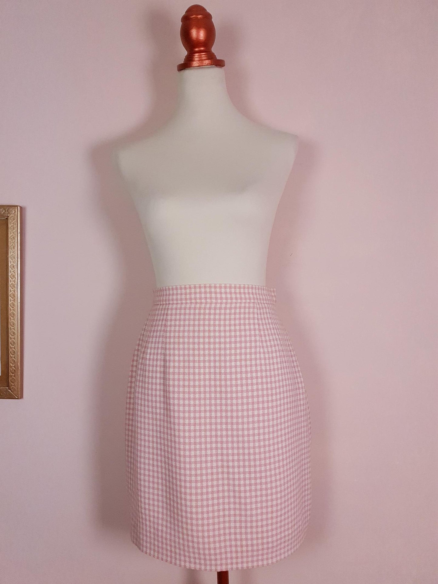 English Classics - Vintage Aquascutum Pink Check Skirt 1980s - Size 8