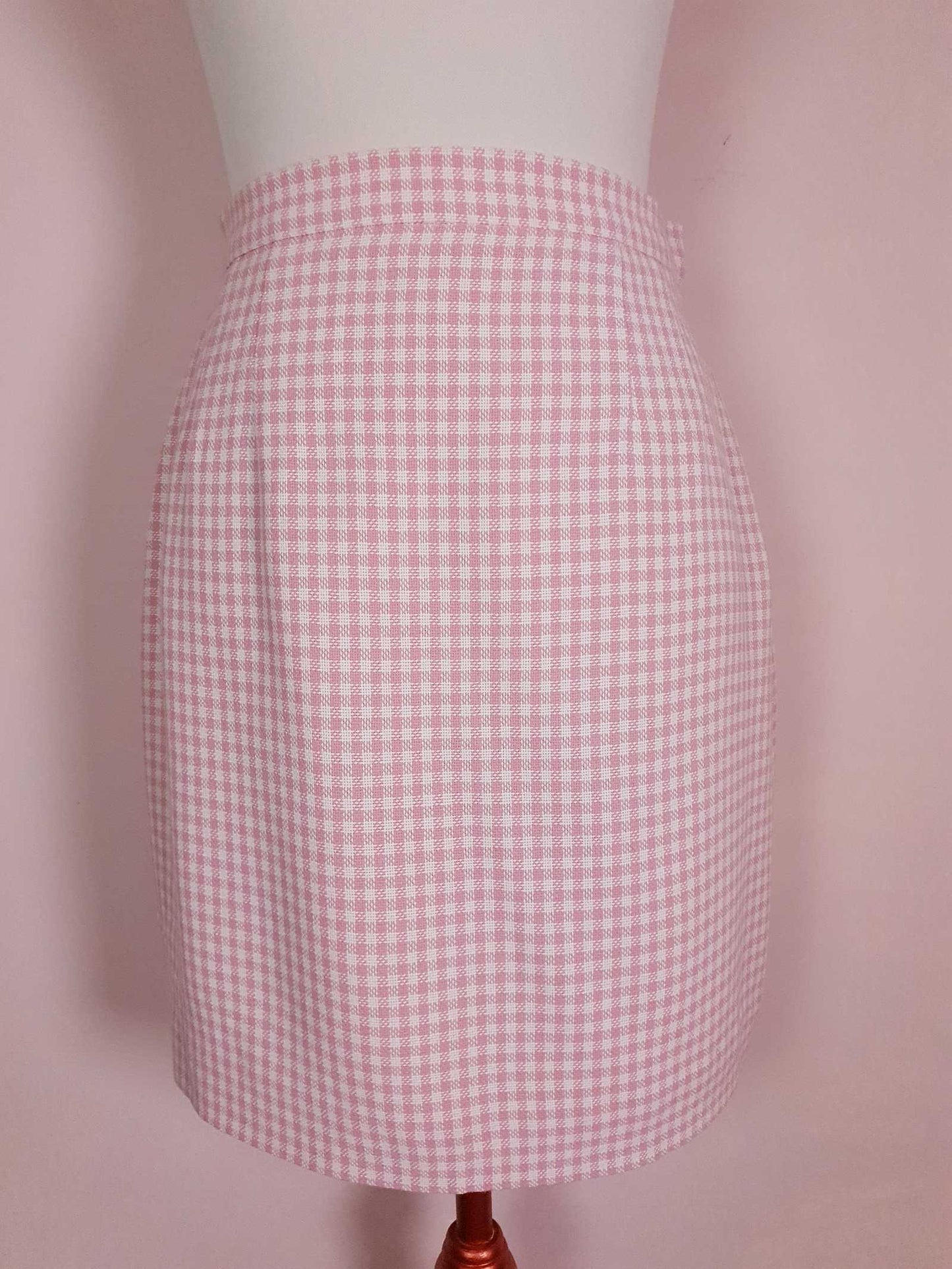 English Classics - Vintage Aquascutum Pink Check Skirt 1980s - Size 8