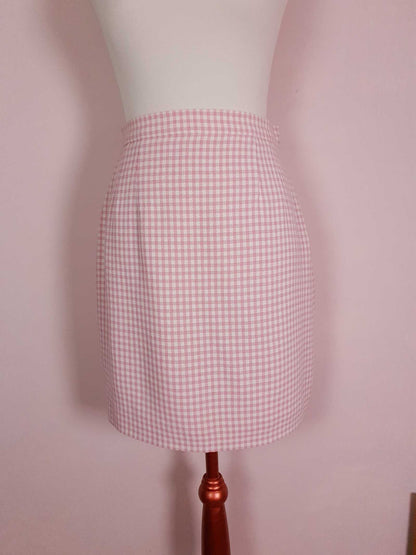 English Classics - Vintage Aquascutum Pink Check Skirt 1980s - Size 8