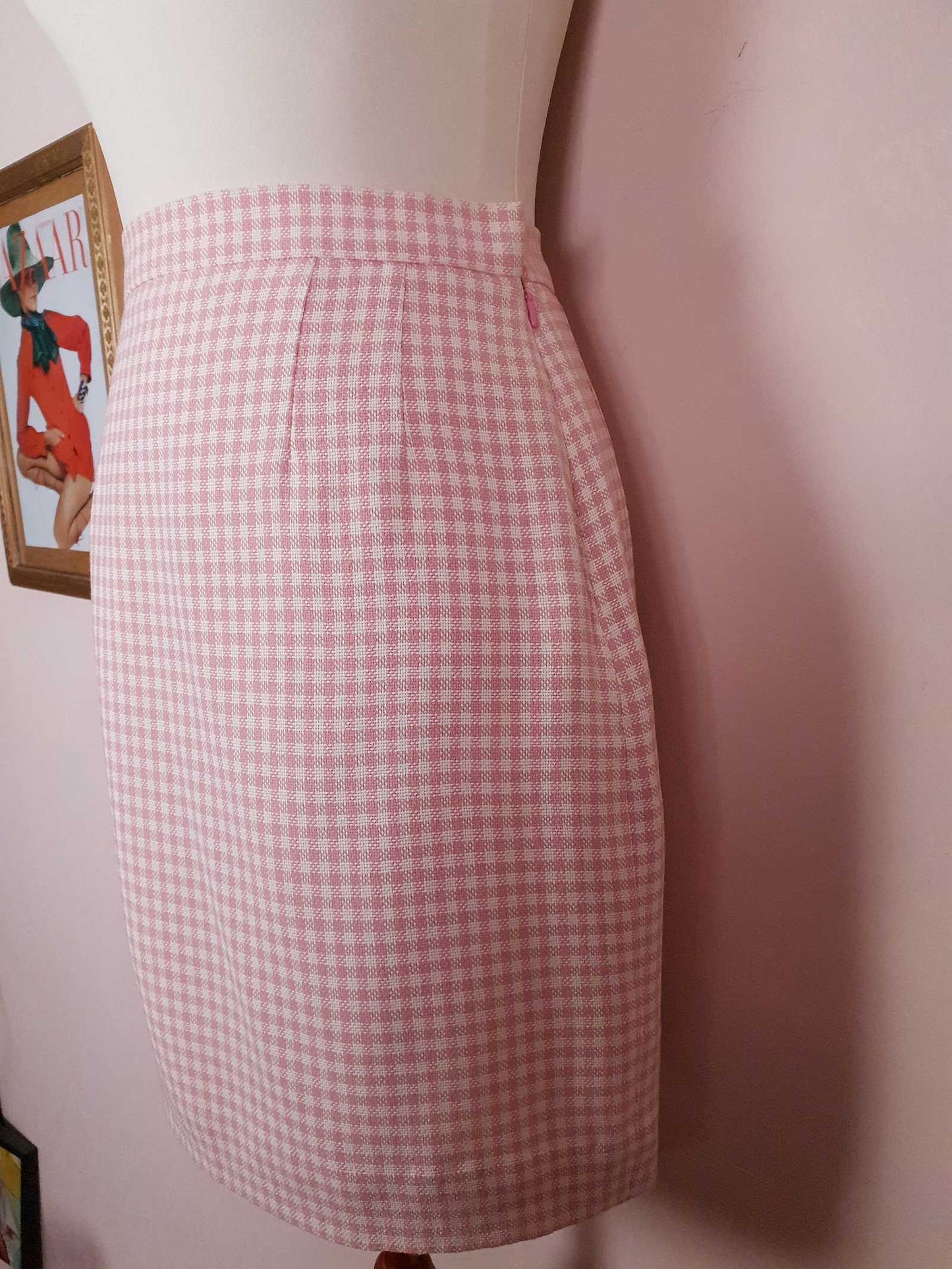 English Classics - Vintage Aquascutum Pink Check Skirt 1980s - Size 8