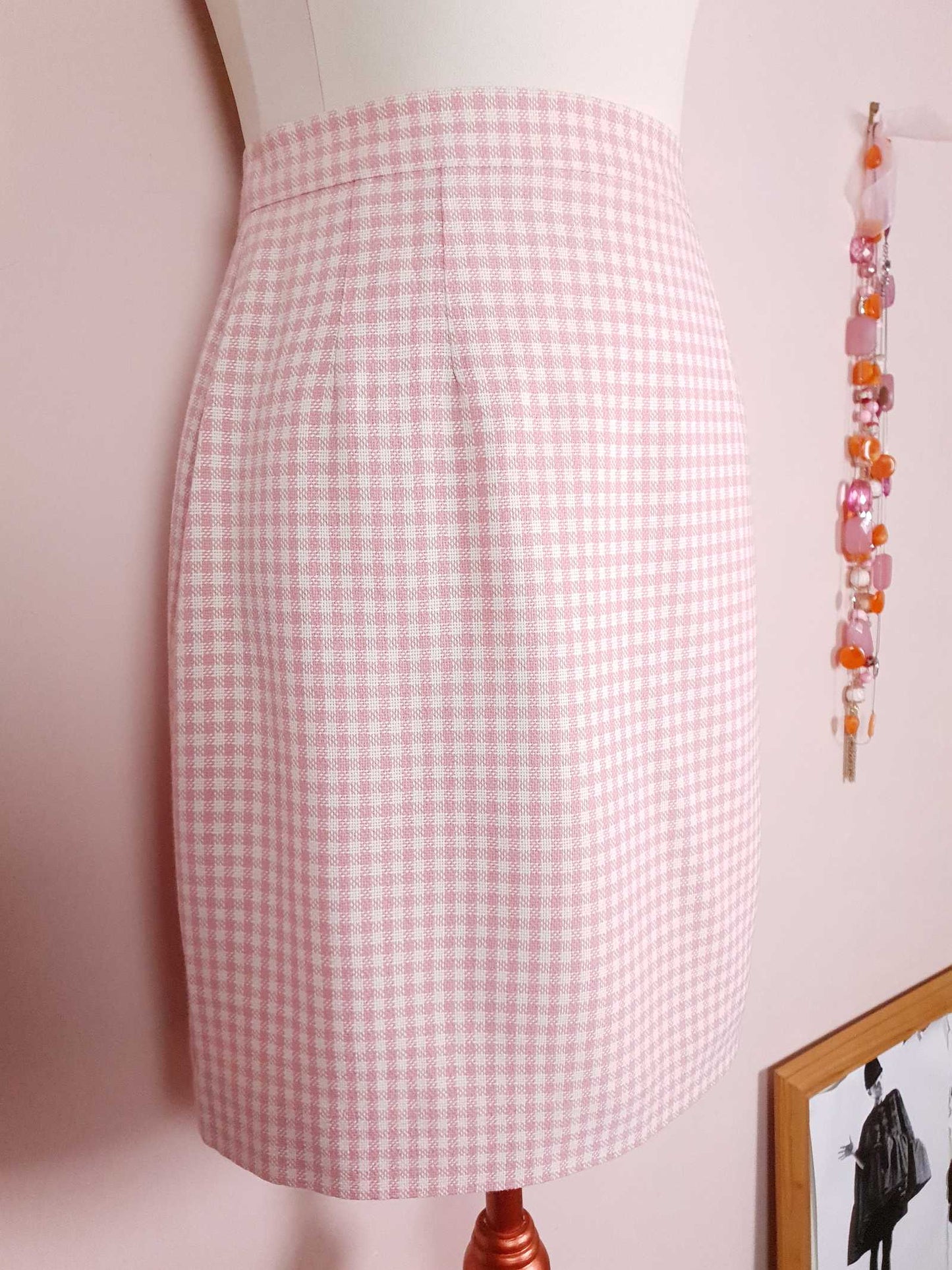 English Classics - Vintage Aquascutum Pink Check Skirt 1980s - Size 8