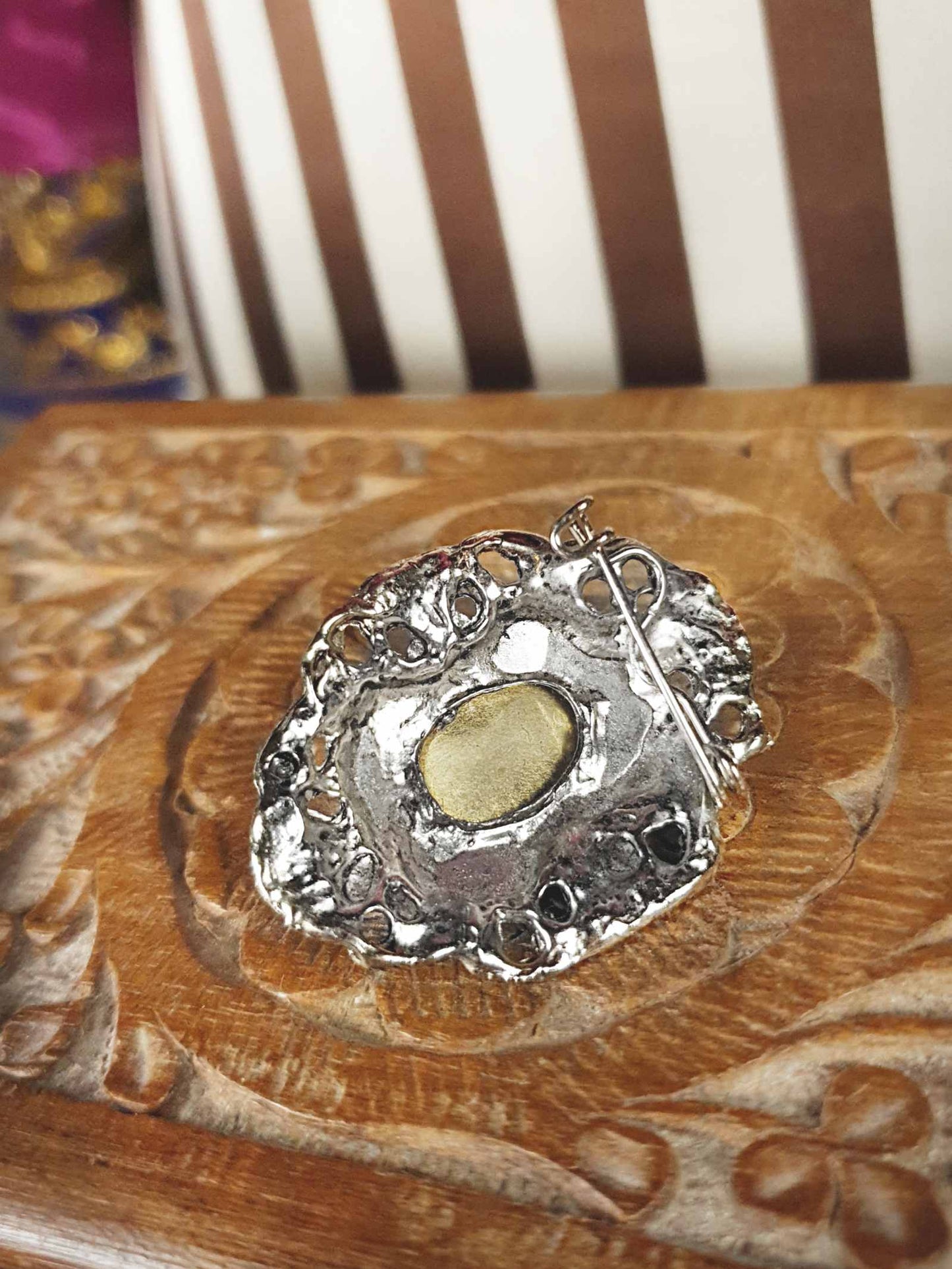 Vintage Art Nouveau Revival Rhinestone Brooch 1980s