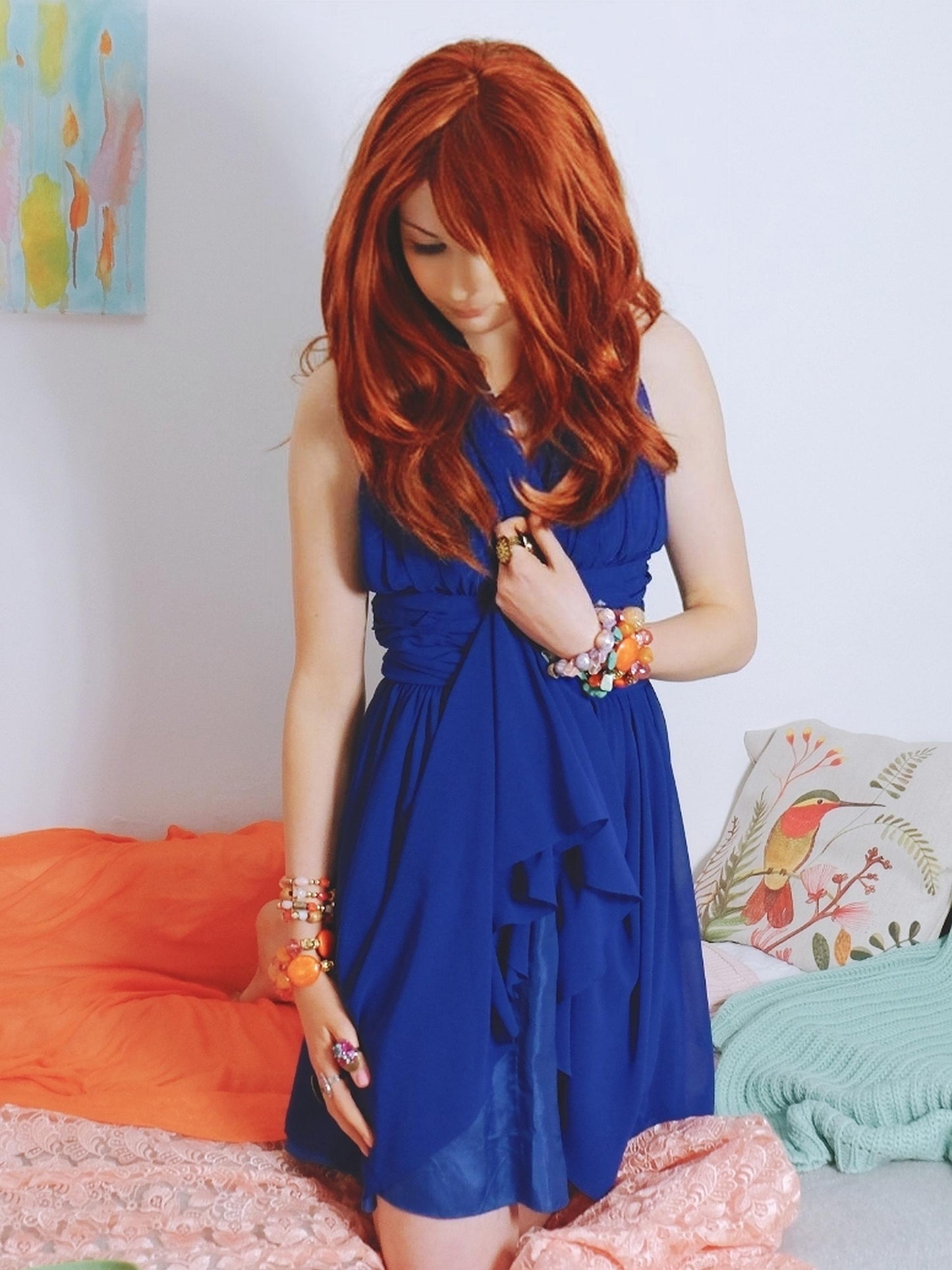 Vintage Blue Azure Chiffon Party Dress - Size 12
