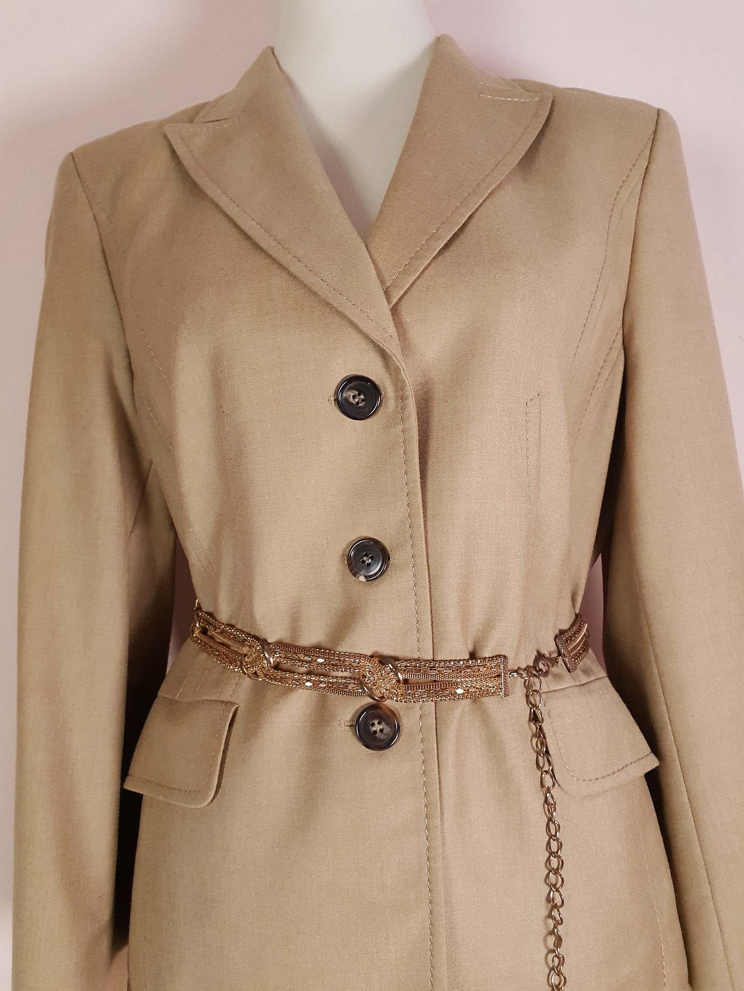 Vintage Virgin Wool Italian Jacket Blazer 1980s Size 12/14 Ladies Beige Camel