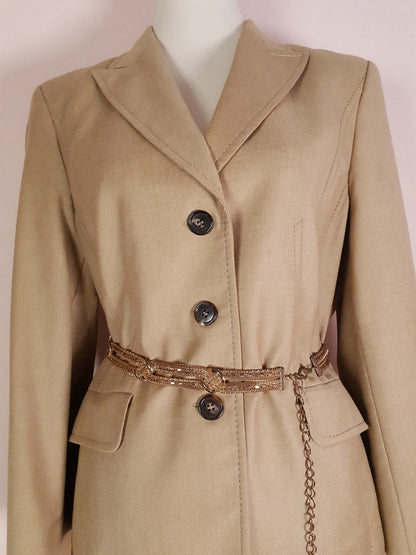 Vintage Virgin Wool Italian Jacket Blazer 1980s Size 12/14 Ladies Beige Camel